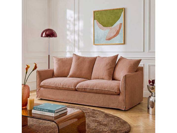 HABITAT - Canapé 3 places déhoussable en tissu - Terracotta - Silona