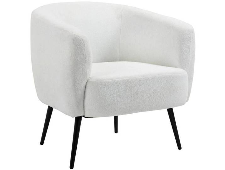 Fauteuil lounge design effet laine bouclée blanc cassé