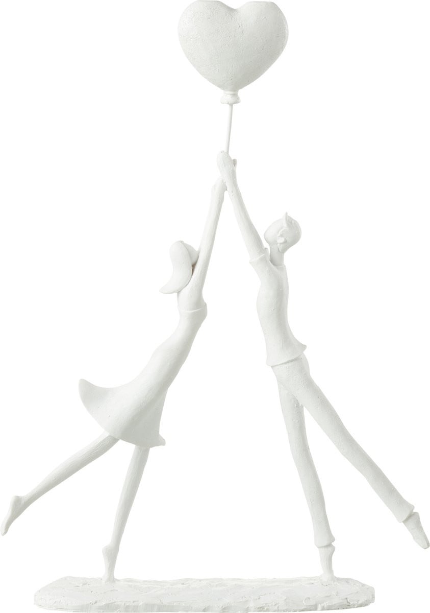 J-Line Decoratie Koppel Staand Hart Ballon - Wit - Polyresin
