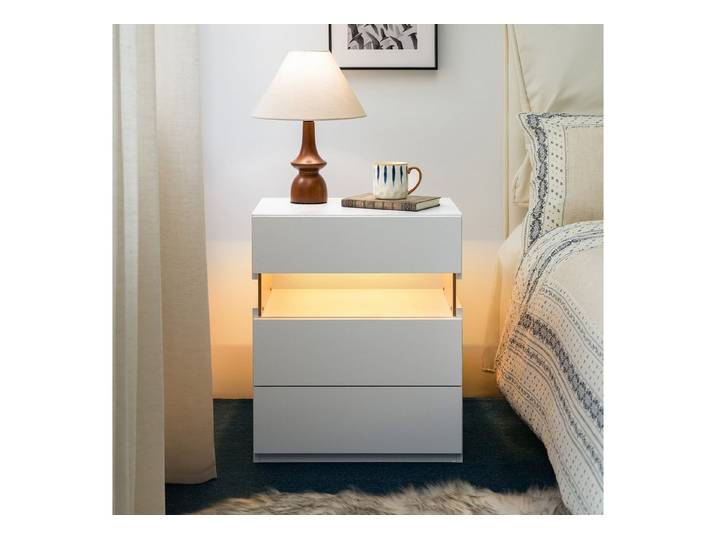 Celya Nachttisch LED-Nachttisch, 3 Schubladen, Kommode für Schlafzimmer-Beistelltisch, LED-Nachttisch mit Acrylplatte,für Schlafzimmer, Wohnzimmer, Esszimmer