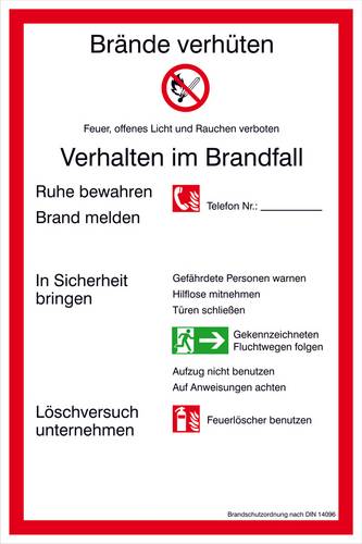 Aushang Brandschutzordnung Teil A Aluminium (B x H) 200mm x 300mm 1St.