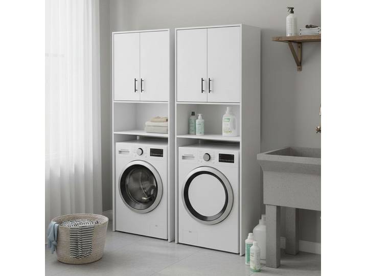 Delebio - Ensemble Mobilier de Buanderie\, Blanc\, 4 Étagères