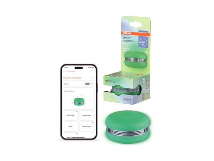 Osram Smart Macaron\, enceinte Bluetooth avec éclairage coloré rotatif\, synchronisation musicale et minuterie via application – 3 modes\, appairage stéréo