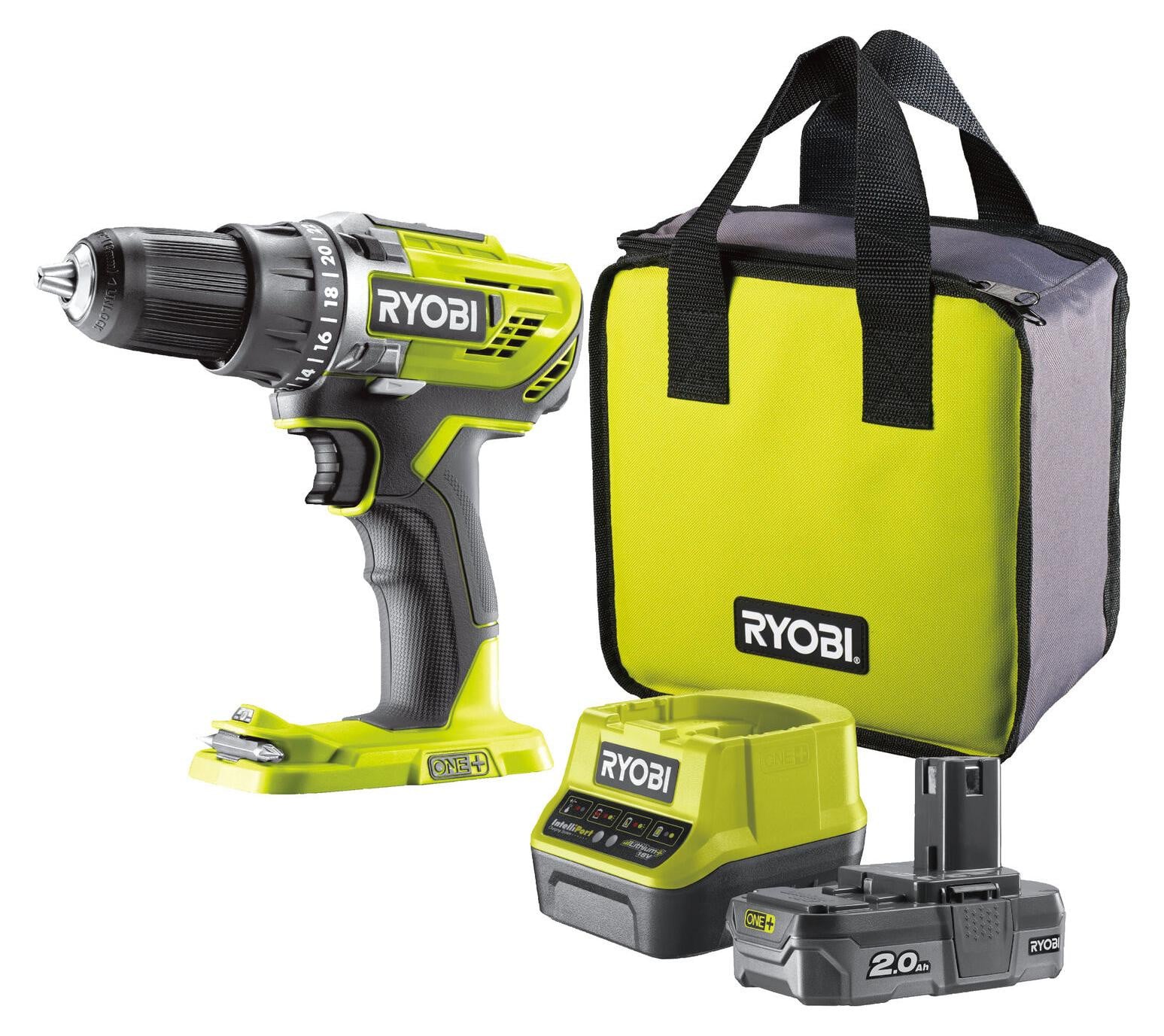 Ryobi Accuboormachine-schroefmachine R18DD3-120S, 18V, 50 Nm, inclusief 2Ah accu, oplader en transporttas