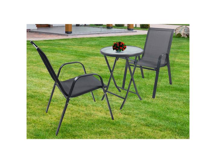 Gardenson Balkonset, Anthrazit, Metall, Glas, 3-teilig, geeignet für Balkon, Tisch klappbar, wetterbeständig, Stuhl klappbar, Gartenmöbel, Gartengarnituren, Gartenmöbel-Set
