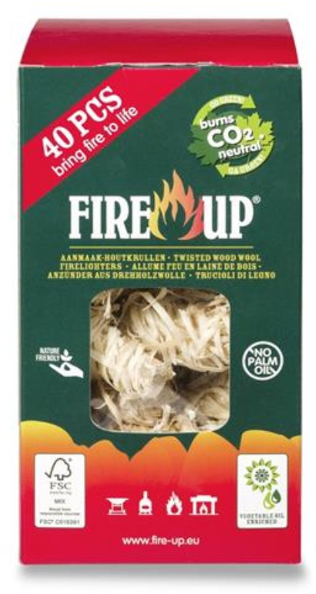 Fire-up houtwol aanmaak-wokkels voor Kamado Green Egg BBQ - 40 stuks