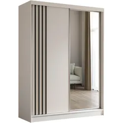KLEIDERSCHRANK mit Spiegel-Schiebetüren und Aluminium-Leisten - NALLA - 160 cm Weiß+Weiß+Schwarz