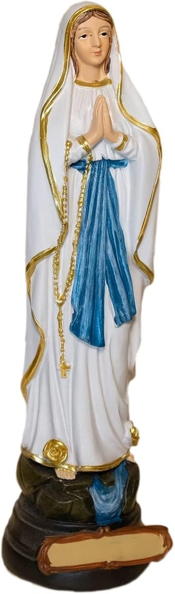 Handgeschilderde Madonna Maria Sculptuur Notre Dame de Lourdes - Moeder Gods Figuur op Sokkel - Hoogte: 20 cm
