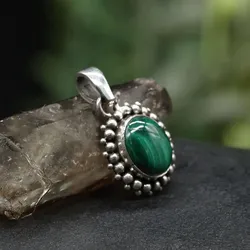 Drachensilber Malachit Edelstein zarter Silber Anhänger 925 Silber - Silber;Grün