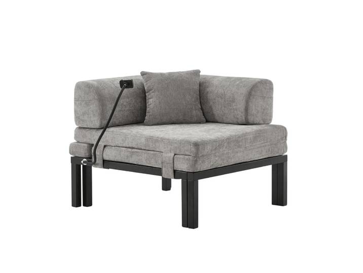 Canapé en velours gris clair avec lit gigogne simple