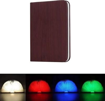 Uplift Picks Rechargeable Wooden Book Lamp With Foldable RGB Ambient Night Lighting Decor brown (5 Colors) 15x11x2.5cm