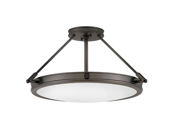 Semi-Plafonnier Acier, Verre Opalin Oxyde Noire