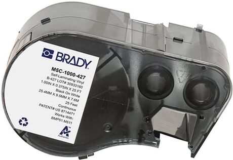 Brady M5C-1000-427 etiquetas de vinil laminado preto sobre branco/transparente 25,4 mm x 7,62 m x 9,53 mm