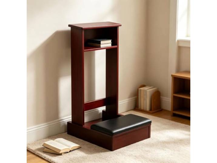 Gebetstisch Hocker Regal Gebetsstuhl Zum Knien Zu Hause In Der Kirche 43 × 50 × 80 cm Religiöses Geschenk Mit Polster für Anbetung und Meditation(Walnut)