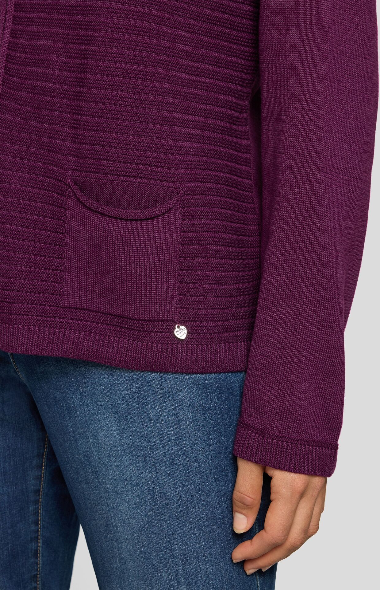 Strickjacke RABE, Damen, Gr. 38, lila (pflaume), Obermaterial: 50% Baumwolle, 50% Polyacryl, unifarben, Strickjacken Strickjacke, mit Reissverschluss und Stehkragen pflaume 38