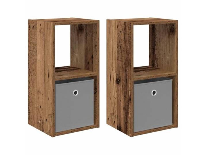 KUPTYERFG Nachttisch 2er Set Altholz 30,5x27x59,5 cm Holzwerkstoff Schlanker Beistelltisch fürs Schlafzimmer mit Schublade und offenem Fach für optimale Ordnung auf kleinem Raum.