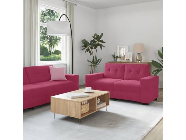 HEFZGDB 3-TLG. Sofagarnitur mit Kissen Weinrot Samt Modernes Velvet Sofa Set mit Metallrahmen Elegantes Wohnzimmer Möbel Bequeme Sitzgruppe Stilvolles Design für Büro