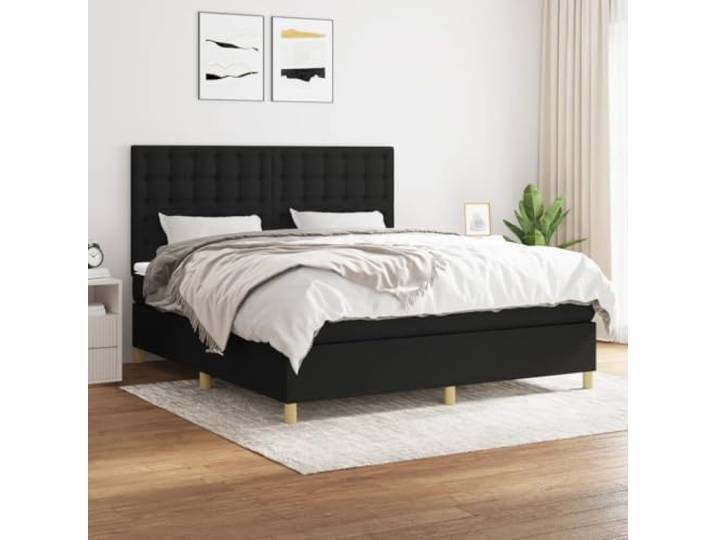 RJPLMFV Lattenrost mit Matratze, Schwarz, 160 x 200 cm, Stoff Verstellbarer Kopf, Taschenfedern, Rückenstütze, atmungsaktiver Komfort