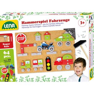 Lena Hammerspiel 65826 Fahrzeuge, ab 3 Jahre, 64 Teile, mit Korkplatte, Hammer, Nägel & Vorlagen