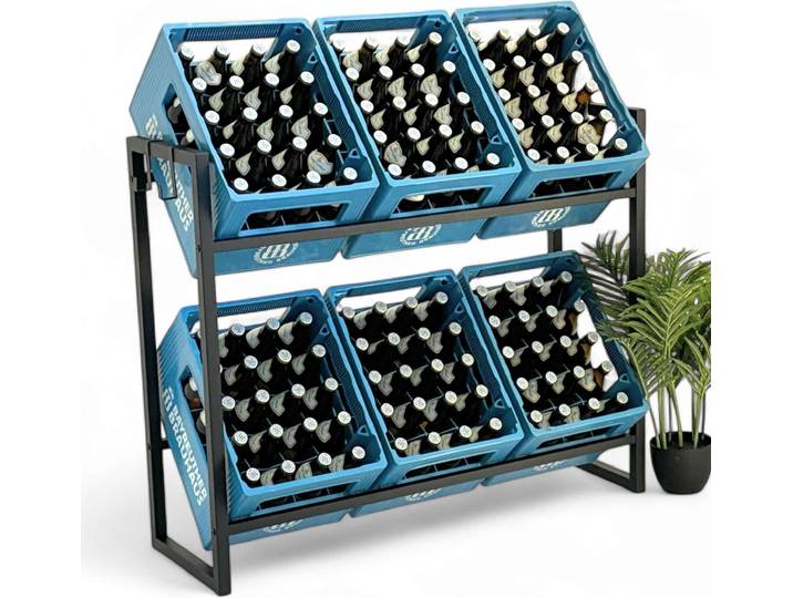 DanDiBo Getränkekistenregal 6 Kisten mit Gitter Haken 100 cm Metall 96598 Getränkeregal Kistenregal Getränkekistenhalter