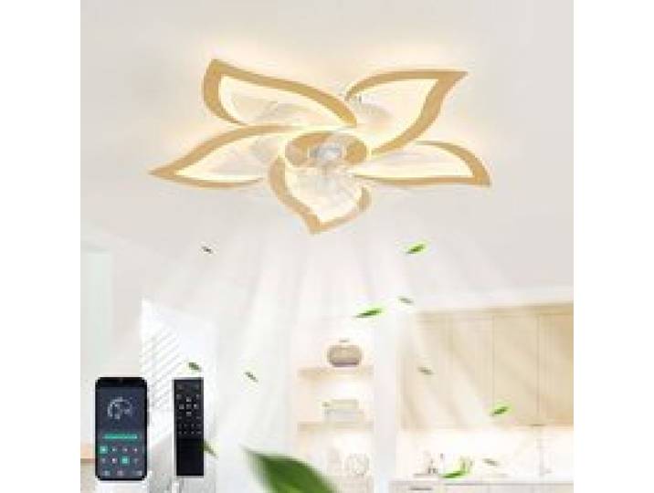 Ventilateur de plafond LED à aspect grain de bois - Moteur DC réversible - 6 vitesses réglables