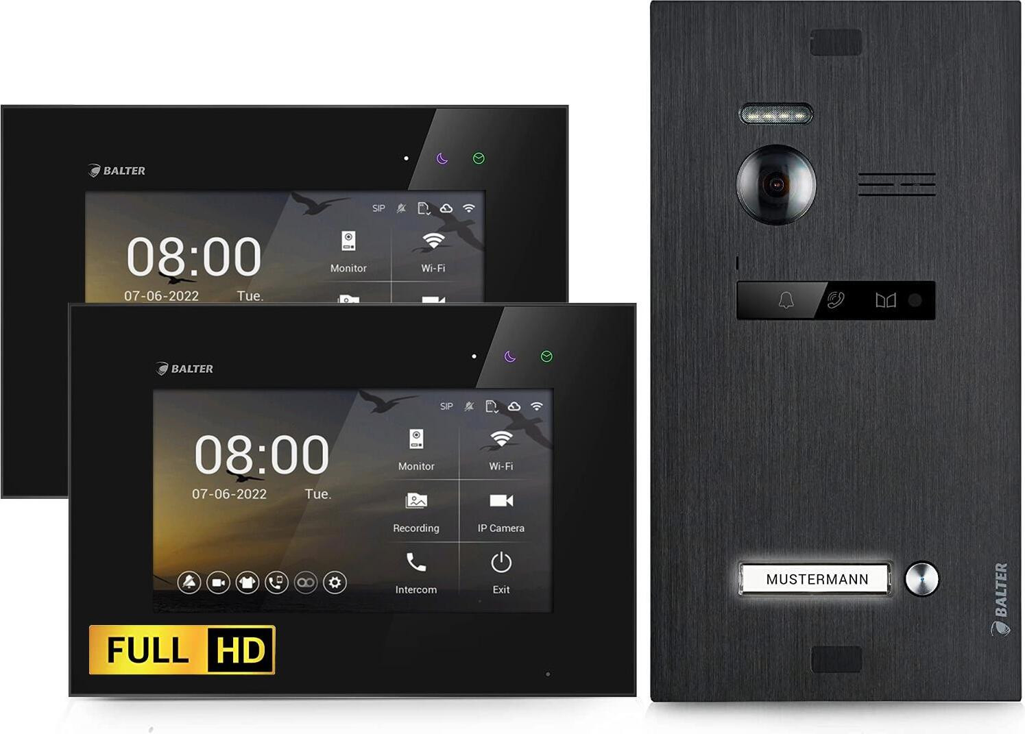 Balter EVO HD HD-videosysteem voor deurbel met 2 monitoren, zwart
