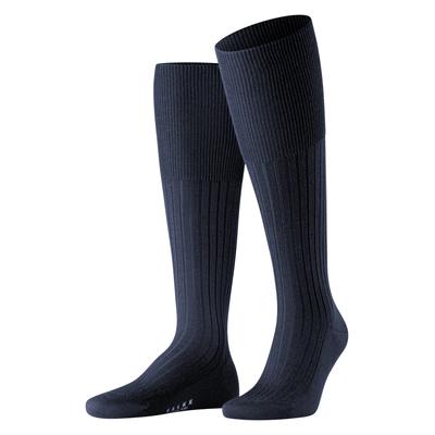 Kniestrümpfe FALKE "Bristol Pure", Herren, Gr. 43-44, blau (6370, schwarz navy), Obermaterial: 91% Schurwolle, 9% Polyamid, unifarben, Socken Kniestrümpfe, mit Merinowolle und Seide, feine Rippenstruktur