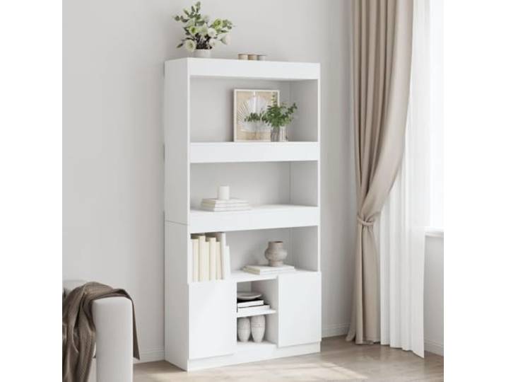 ROMHZKS Highboard Weiß Holzwerkstoff 92x33x180 cm mit Türen Standregal Stabiler Holzwerkstoff, glatte Oberfläche, vielseitig nutzbar, Schrank mit Türen, für Wohnraum oder Büro