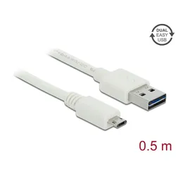 Delock Kabel EASY-USB 2.0 Typ-A Stecker > EASY-USB 2.0 Typ Micro-B Stecker 0,5 m weiß