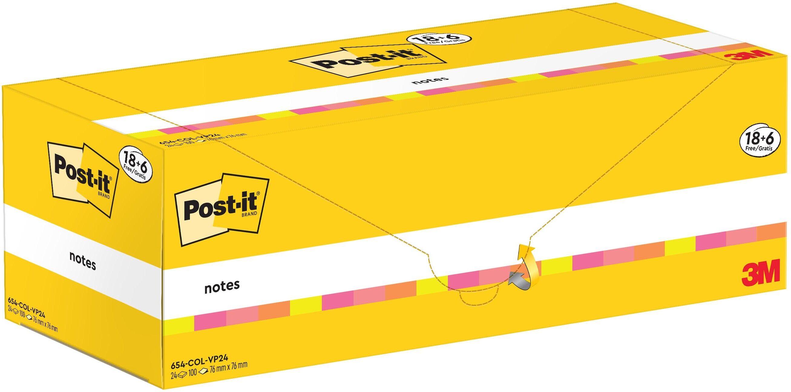 Notizblock POST-IT NOTES "3M 76 x 76 mm 18+6 Blöcke", bunt, B:7,6cm L:7,6cm, Schreibblöcke, Notizblock bunt Einheitsgröße