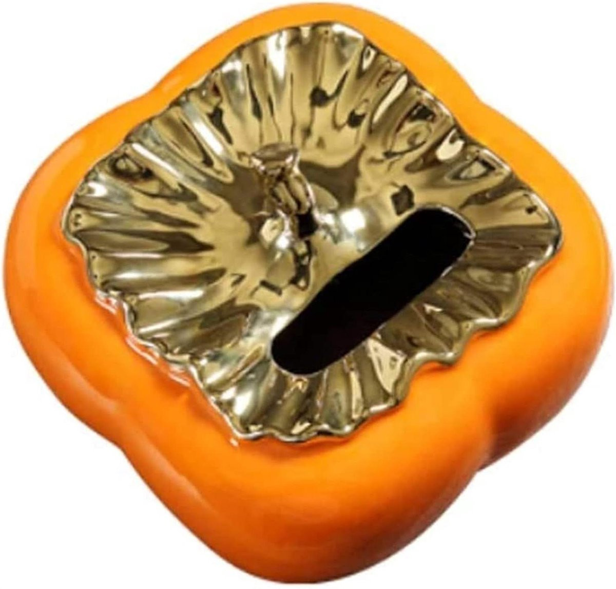 Keramische Tissue Box met Fruithandvat - Ronde Opbergpot - Oranje Goud