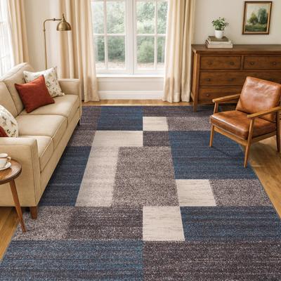 World Rug Gallery Modern Boxes Design Non-slip (Non-skid) Area Rug