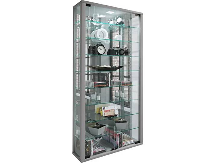 VCM Wandvitrine Silber 59x18x115 cm 2 Türen 9 Fächer Holzwerkstoff Glas Präsentation und Aufbewahrung von Sammlerstücken - Wohnzimmer oder Büro - für Sammler und Liebhaber - Holzwerkstoff, Glas