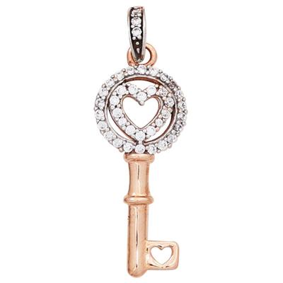 Kettenanhänger JOBO "Anhänger Schlüssel", rosa (roségold 333), Schmuckanhänger, Damen, Roségold 333, Kettenanhänger, 333 Roségold bicolor mit 39 Zirkonia