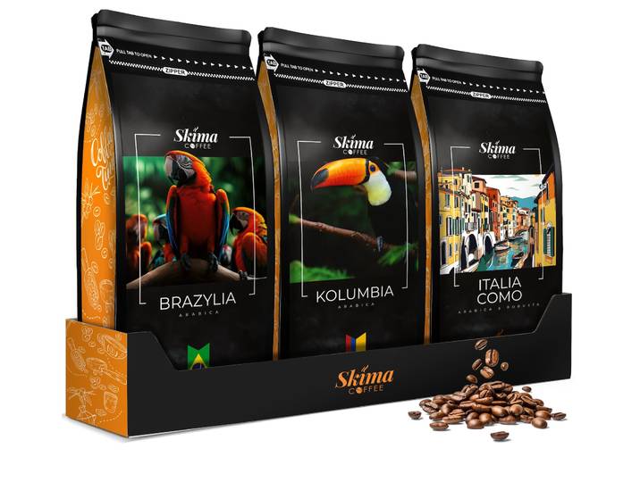 Café en Grains Entiers 3x1kg BRÉSIL/COLOMBIE/ITALIE COMO Frais + GRATUIT