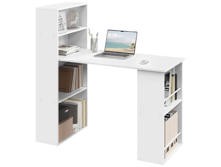 Bureau avec étagères latérales et rangement - 120x55 cm - Étagères des deux côtés - Support pour classeurs - Blanc
