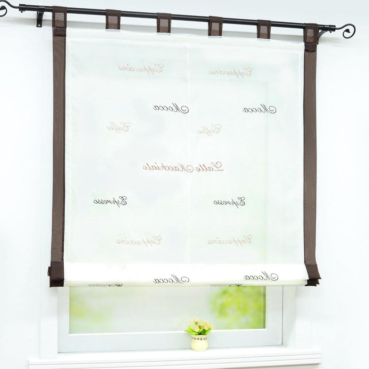 Joyswahl Roman Shade Lena Voile Roman Curtains met borduurwerk, Bruin, B: 80 cm, H: 140 cm