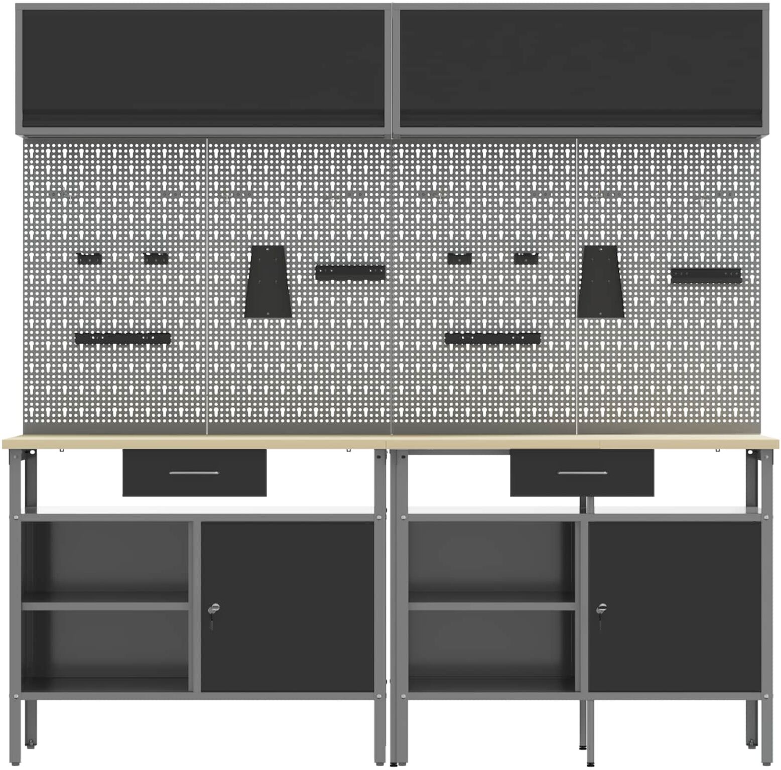 vidaXL Ensemble d'établi 8 pc Noir et gris Acier enduit de poudre