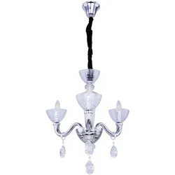 Kristall Deckenleuchte Modern Kronleuchter 3 Flammig Kristall Pendelleuchte Glas, rauchfarben, Chrom, 3x E14, DxH 58x135 cm