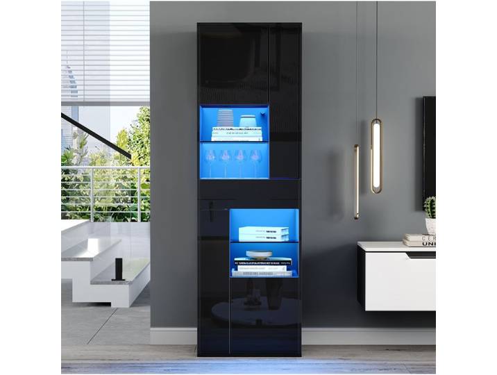 SENVIRO Vitrine haute de salon 55x38x170cm vitrines avec éclairage LED noir