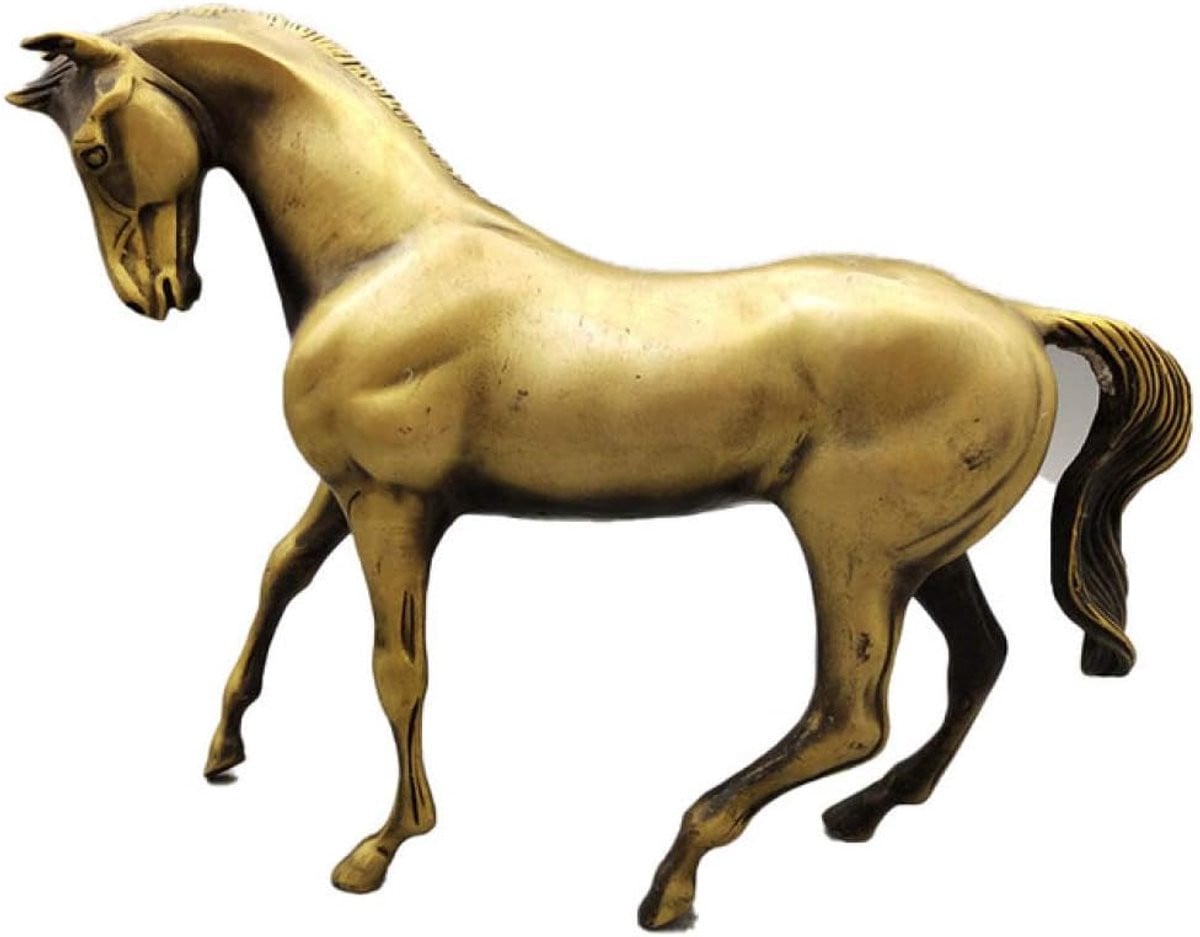 Bronskleurig Paard Beeld - Gelukssculptuur voor Decoratie - Lengte: 25 cm