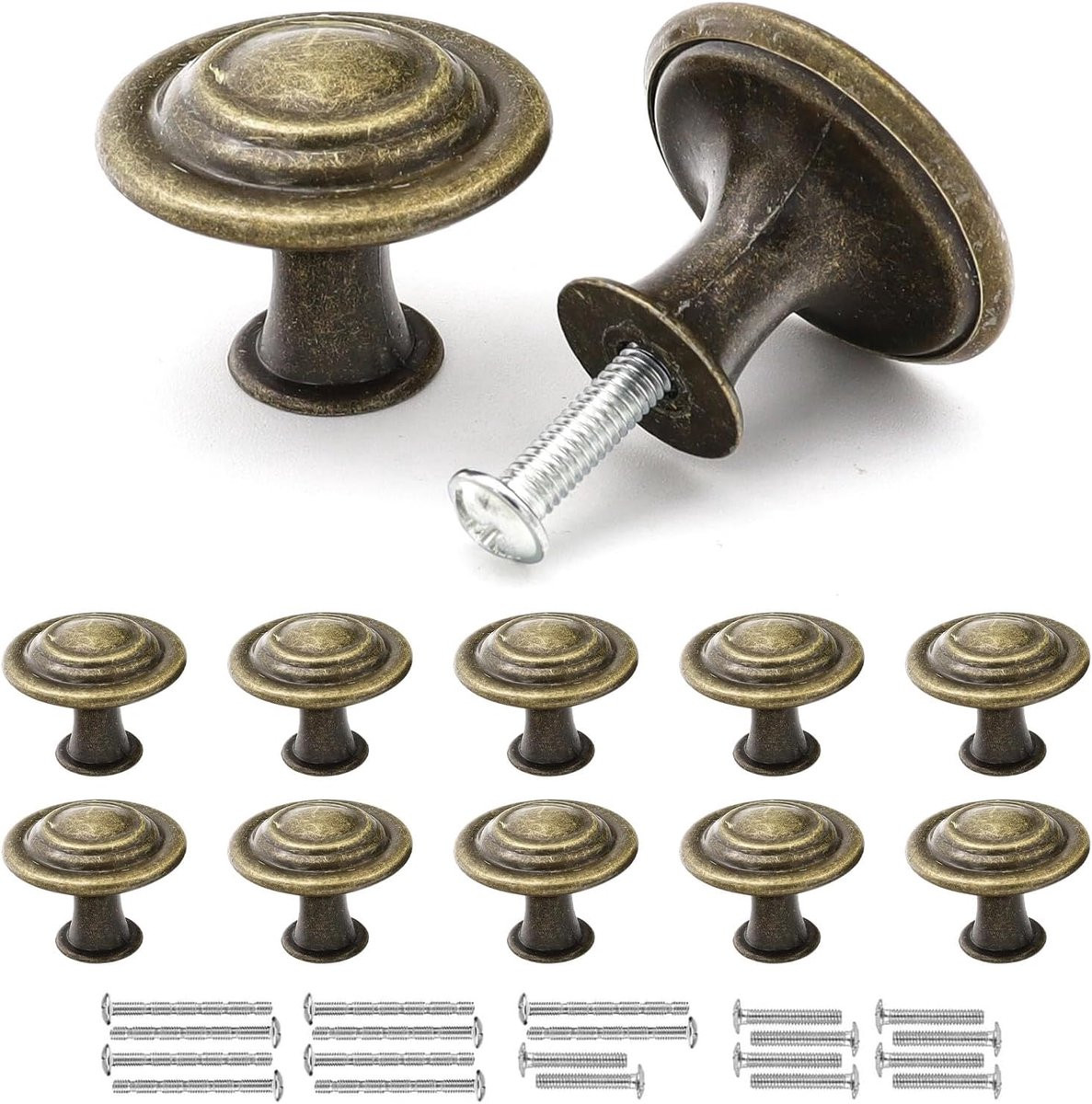 SnelShoppen Antieke bronzen kastknoppen 30mm - 10 stuks vintage lade handgrepen