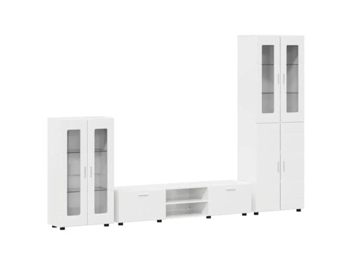 RJPLMFV TV-Möbel Florin, 3-teilig, Holz, Weiß Minimalistisches Design, matte Oberfläche, geräumige Fächer, Innengebrauch, einfache Pflege, Ingenieurholz