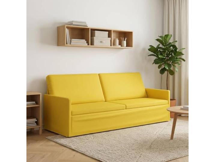 3-Sitzer Sofa Helles Gelb 220 x 81 x 82 cm Stoff Kissenrücken-Design,schlanker Metallrahmen,Schaumstoffpolsterung,Armlehnen,100% Polyester,modernes Design