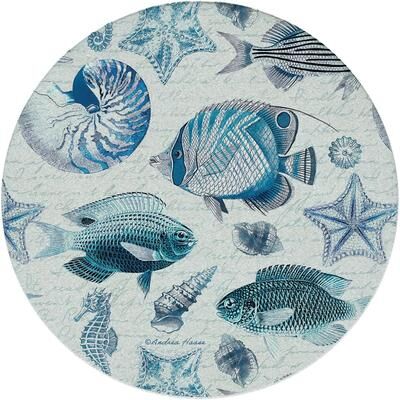 Thirstystone "Vintage Ocean Life 4-Pack Round Natural Sandstone Coaster with Protective Cork Backing Manufactured in The USA 4"" Diameter"