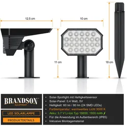 Brandson, Gartenbeleuchtung, 4x LED Gartenstrahler Solar Garten Erdspiessleuchte, Akku, Wandmontage, 80 Lumen, warmweiss, IP65 (80 lm, IP65)