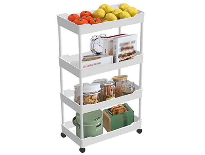 NFDVXCCA Regal, Aufbewahrungswagen mit Rädern Bad Küche Waschraum Schlafzimmer(Wide Style,4 Tier)