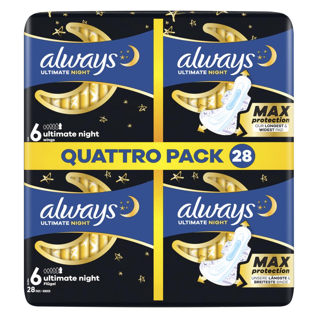 Always Binde Ultimate Night - Max Protection mit Flügeln Quattropack 28 (28x) (8700216907071)