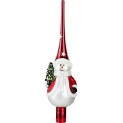 Holly & Jolly Christbaumspitze Schneemann aus Glas 28cm Rot Weiß
