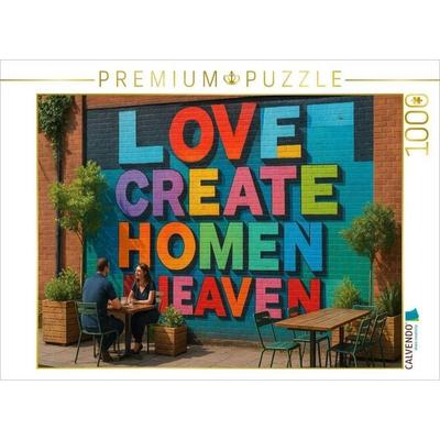 CALVENDO Puzzle Straßencafe mit Botschaft - Mural an einer Wand | 1000 Teile Lege-Größe 64x48cm Foto-Puzzle für glückliche Stunden